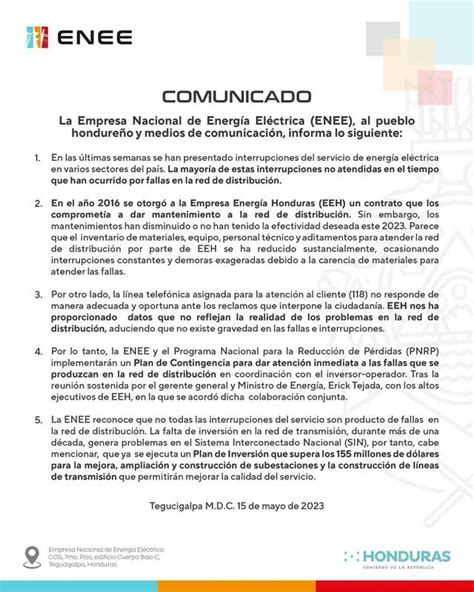 Eeh Contradice Señalamientos De La Enee Por Constantes Apagones