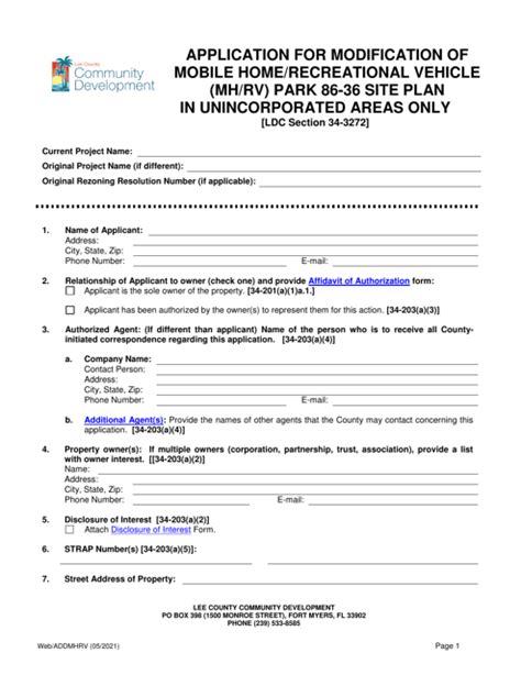 Lee County Florida Application For Modification Of Mobile Home