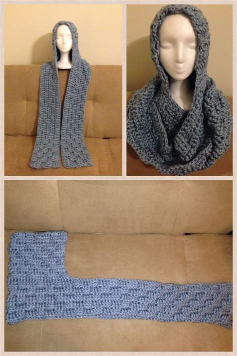 Basket Weave Stitch Crochet Hooded Scarf