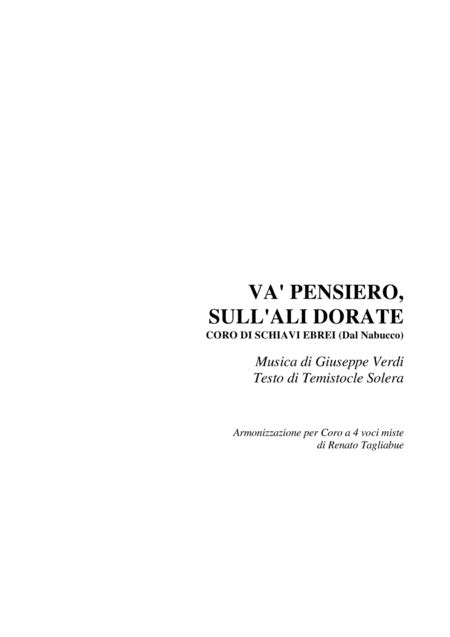 VA PENSIERO G Verdi From Nabucco Arr For SATB Choir Arr R