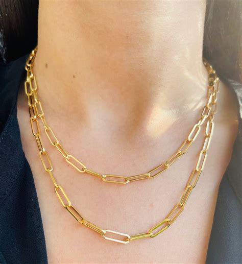 Solid 14k Gold Paperclip Necklace Real 14k Gold Paperclip Etsy