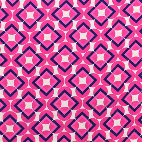 Tissu satin de viscose Motifs géométriques Geometric rose fuchsia