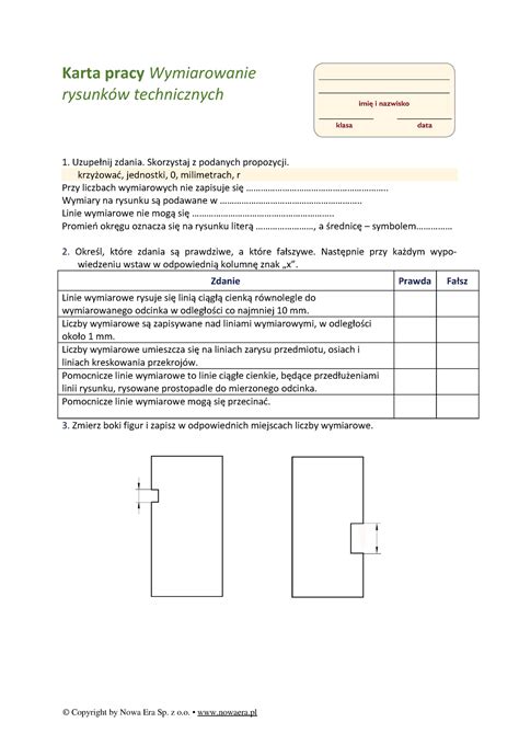 Karta Pracy Wymiarowanie Rysunkow Technicznych Kl Karta Pracy