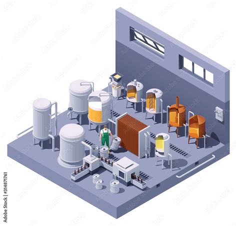 Vector Isometric Craft Beer Brewery Interior Beer Brewing Process