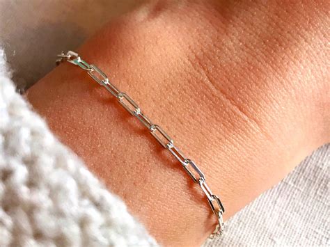 Sterling Silver Fine Paperclip Bracelet Genuine Silver Chain Long