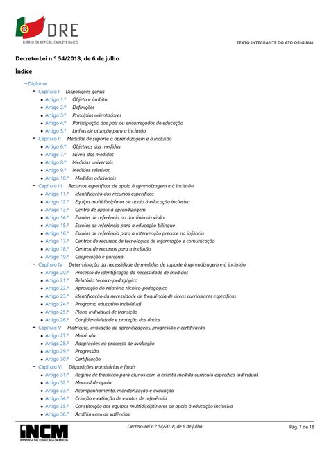 Decreto Lei n º 54 2018 Diário da República n º 129 2018 Série I de