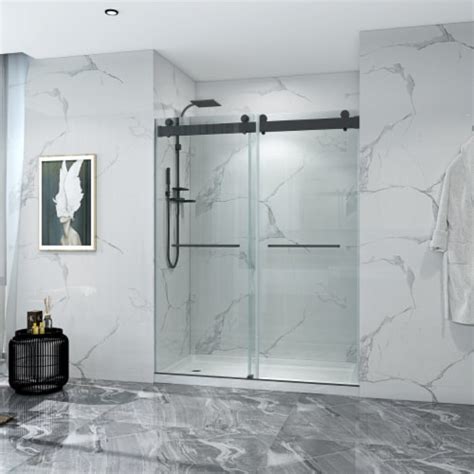 Exbrite 60 W X 76 H Sliding Frameless Shower Door In Matte Black With