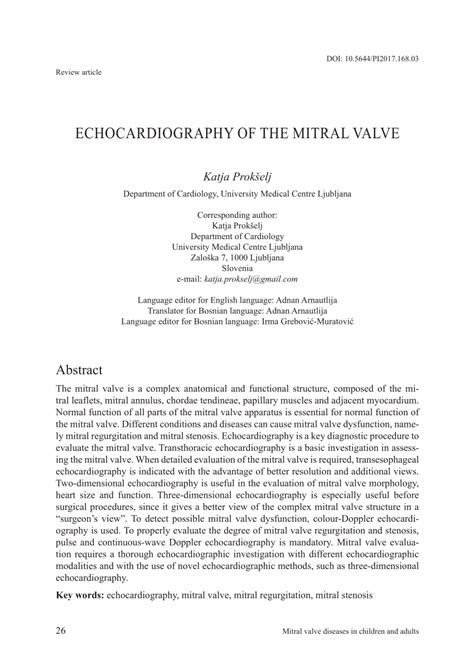 (PDF) ECHOCARDIOGRAPHY OF THE MITRAL VALVE