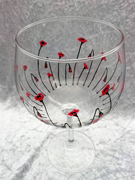 Hand Painted Poppy Large Gin Glass The Cheeky Sheep