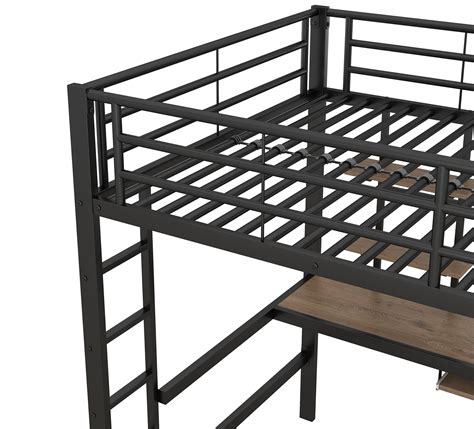 Lit mezzanine avec bureau et étagères 140x200cm cadre en métal noir