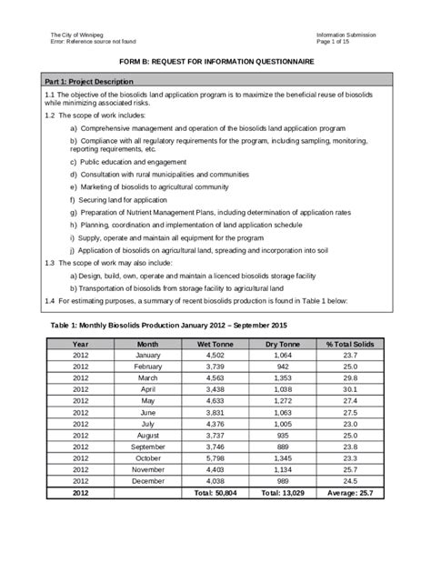 B Request For Ination Questionnaire Doc Template Pdffiller