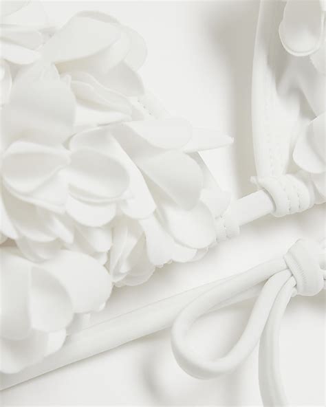 White 3D Floral Triangle Bikini Top River Island