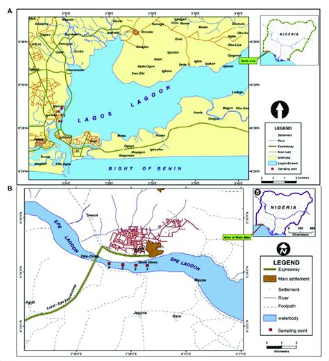 Map Showing Sampling Sites A Lagos Lagoon B Epe Lagoon Download Scientific Diagram