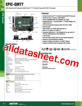 EPIC QM77 Datasheet PDF AAEON Technology