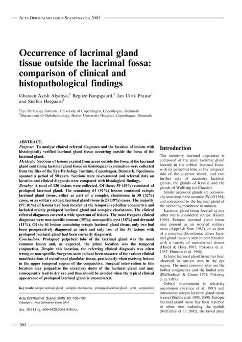 (PDF) Occurrence of lacrimal gland tissue outside the lacrimal fossa: comparison of clinical and ...