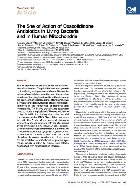 (PDF) The Site of Action of Oxazolidinone Antibiotics in Living ...