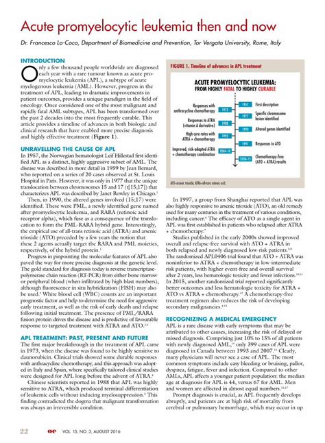 Pdf Acute Promyelocytic Leukemia Then And Now  Promyelocytic Leukemia Then And Now Dr