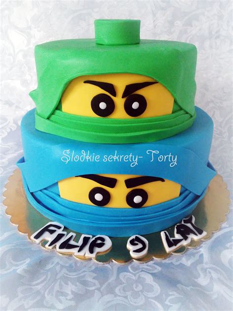 Tort Ninjago Lego Niniago Cake Blue Green Two Tier Lego Ninjago