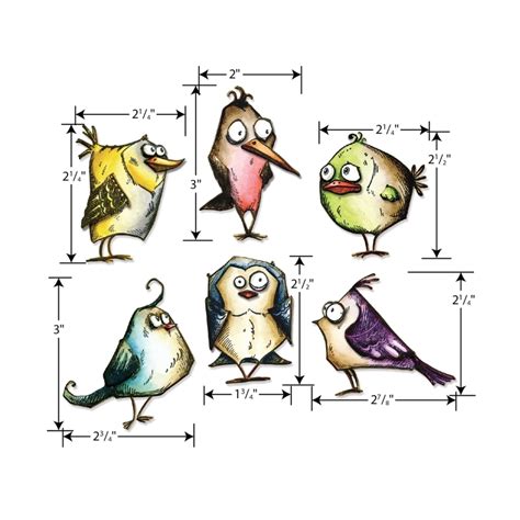 Sizzix Tim Holtz Stamp Set 6PK Bird Crazy CMS212