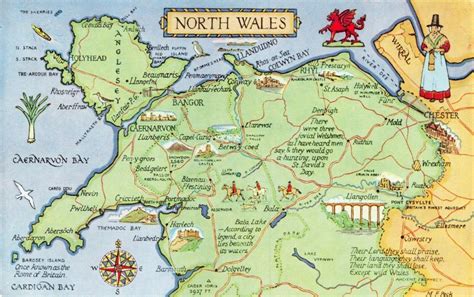 north wales map postcard llandudno bangor anglesey rhyl barmouth fv wales map travel