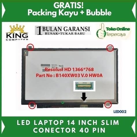 Jual Tersedia Lcd Led 14 Inch 40 Pin Slim Kuping Atas Bawah Shopee