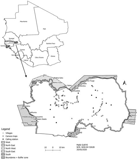 Map of Niokolo Koba National Park. Localities of camera traps and ...