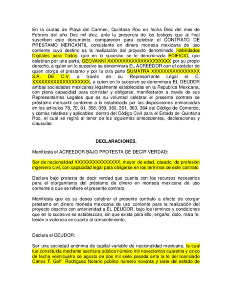 Contrato De Préstamo Mercantil Ejemplos Formatos Word Pdf Contrato De Prestamo Mercantil