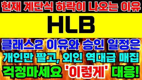 Hlb 주가전망 🚨긴급속보🚨현재 계단식 하락이 나오는 진짜 이유는 클래스2 이유와 승인 일정은 개인만 팔고 외인 역대급