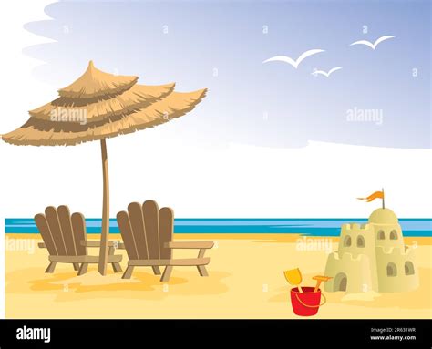 Summer Beach Chairs Umbrella Sandcastle And Toys Stock Vector Image And Art Alamy