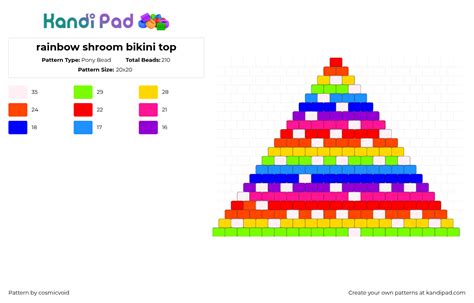 Rainbow Shroom Bikini Top Pony Bead Pattern Kandi Pad Kandi Patterns Fuse Bead Patterns