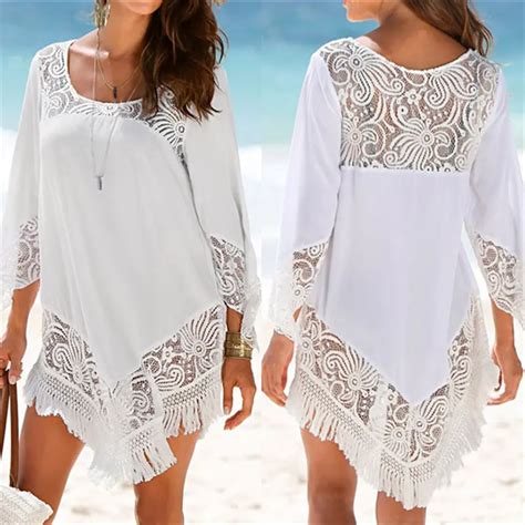 White Lace Cover Ups Swimwear Summer Sexy Bikini Pareo Beach Cover