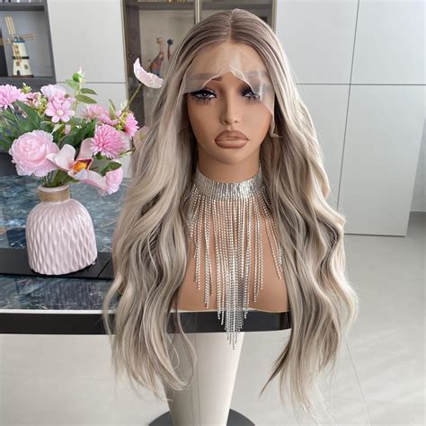 Amazon Carkira Ash Platinum Blonde Lace Front Wig With Brown Hair