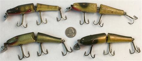 Lot Vintage Lot Of 4 Creek Chub Jointed Pikie Wooden Fishing Lures W