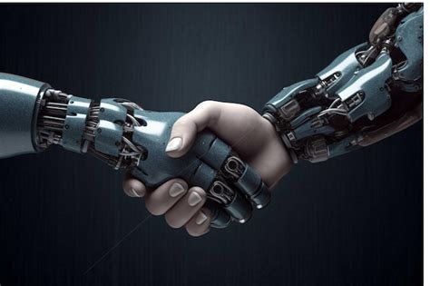 Premium Ai Image Closeup Of Human And Robot Shaking Hands D Rendering