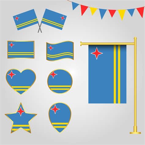 Coleção vetorial de emblemas e ícones da bandeira de aruba em