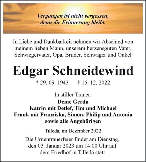 Traueranzeigen Von Edgar Schneidewind Abschied Nehmen De