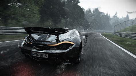 Trees Digital Art Video Games Race Cars Rain Road Mclaren P