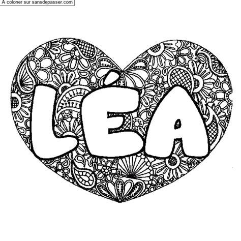 Coloriage prénom LÉA décor Mandala coeur Sans Dépasser