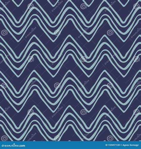 Seamless Vector Doodle Zig Zag Pattern On Navy Blue Background For