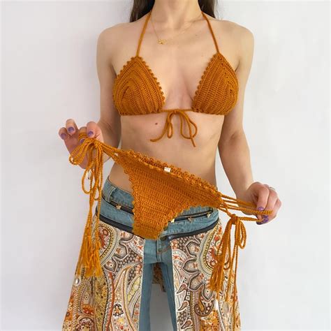 Crochet Cheeky Shell Bikini In Burnt Orange Seashell Depop