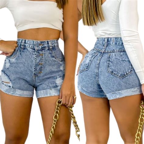 Kit Shorts Bermudas Jeans Hot Pants Cintura Alta Moda Shopee Brasil