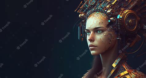 Premium AI Image | Technology background Female face robot Advanced ...