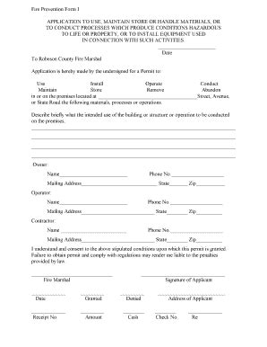 Fillable Online Co Robeson Nc Fire Prevention Form 1 Permit Application