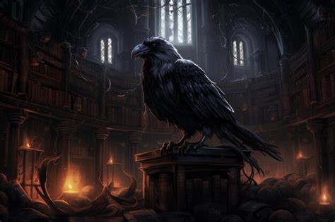 Premium Photo Raven Ancient Library Old Generate Ai