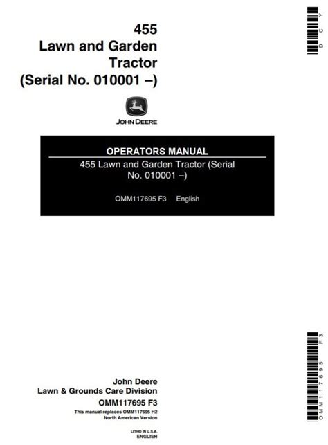 John Deere Lawn And Garden Tractor 455 Operators Manual