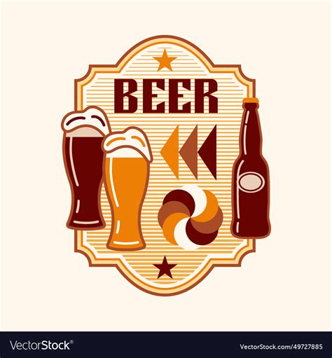 Beer logo with bottle glasses simple style Vector Image