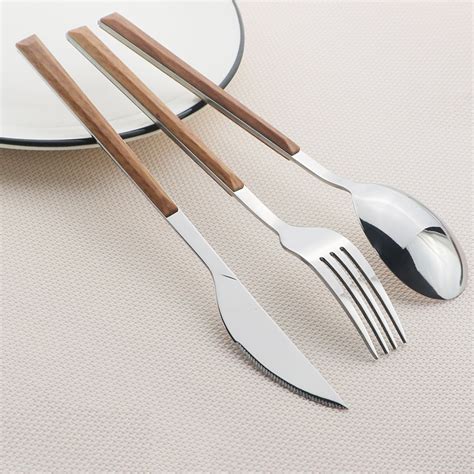 Menagere Pcs Fork Couverts Manche Imitation Bois Service De Table