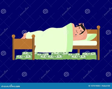 Man is Sleeping on Bed. Money Under Bed, . Wealth. Lot of Cash Stock ...