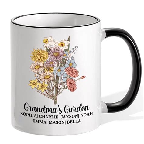 Personalized Grandmas Garden Ceramics Mug Custom Colorful Birth