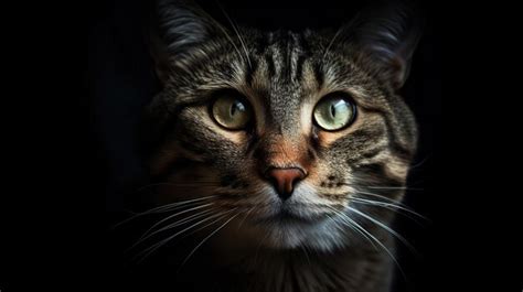 Un Gato Con Ojos Verdes Y Fondo Negro Foto Premium